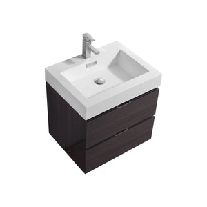 24" High Gloss Grey Oak Wall Mounted Bliss Vanity