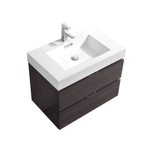 30" High Gloss Grey Oak Wall Mounted Bliss Vanity