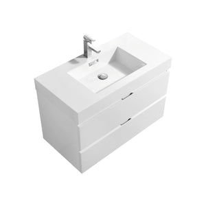 36" High Gloss White Wall Mounted Bliss Vanity
