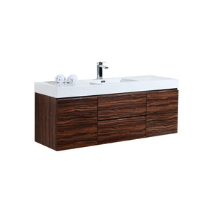 60" Walnut Wall Mounted Bliss Vanity