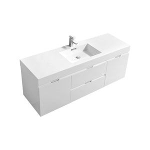 60" High Gloss White Wall Mounted Bliss Vanity