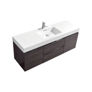 60" High Gloss Grey Oak Wall Mounted Bliss Vanity