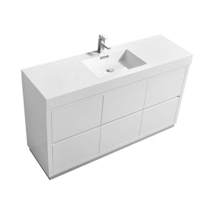 60" High Gloss White Free Standing Bliss Vanity